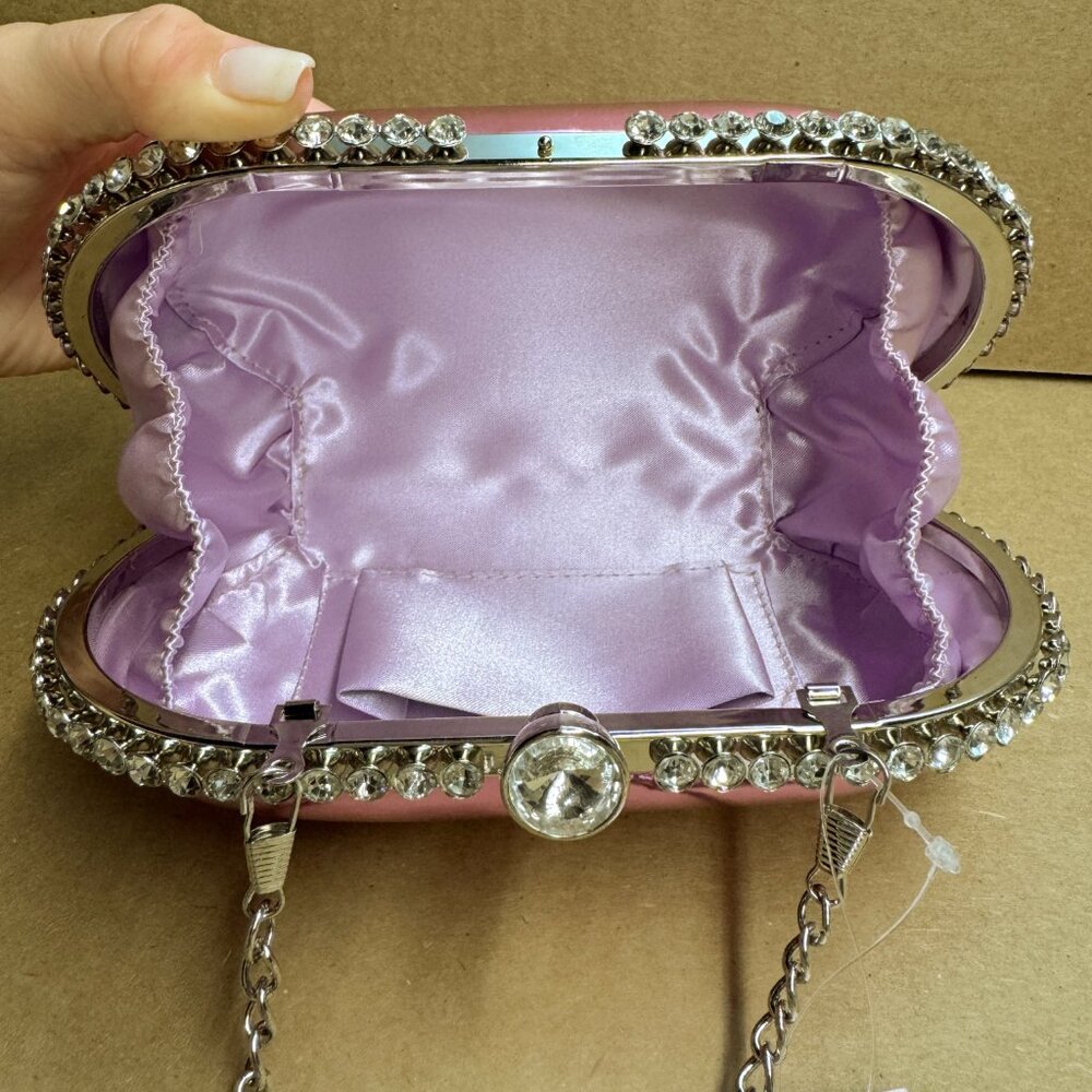 AQUA Mirror Metallic Patent Minaudière Clutch - Orchid - Picture 7 of 9